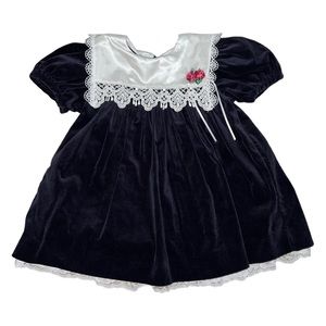Vintage Girls Good Lad Navy blue Velvet Lace Trim Collar SS 2T Made in U.S.A